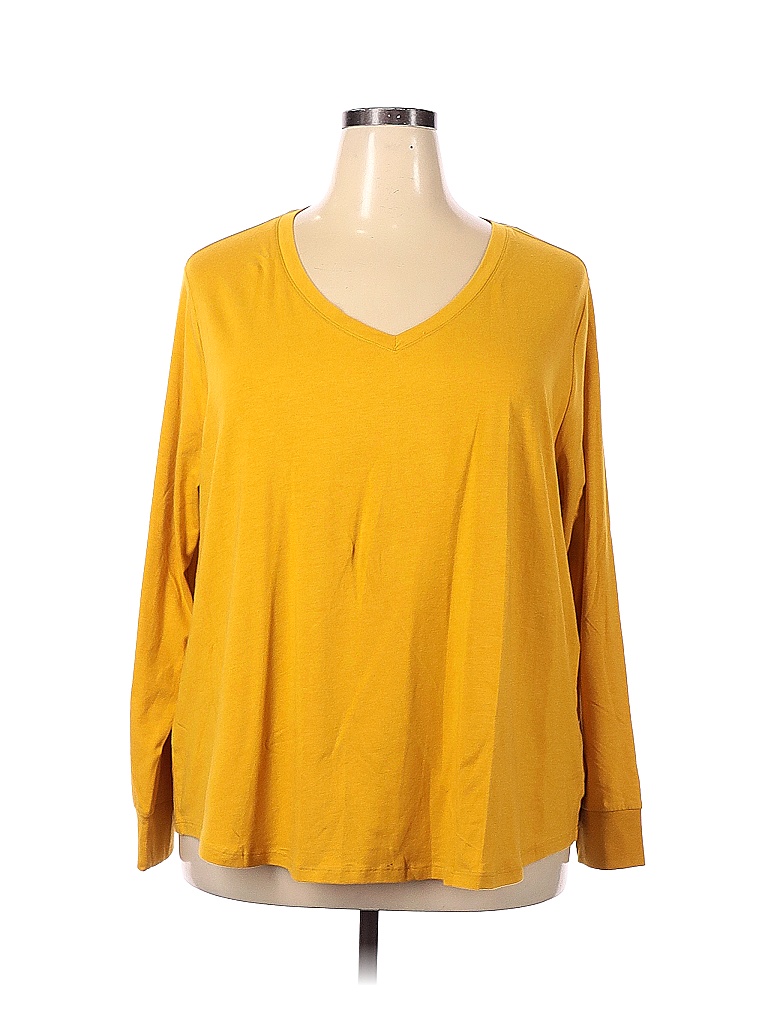 Terra & Sky 100% Cotton Solid Yellow Long Sleeve Top Size 3X (Plus ...