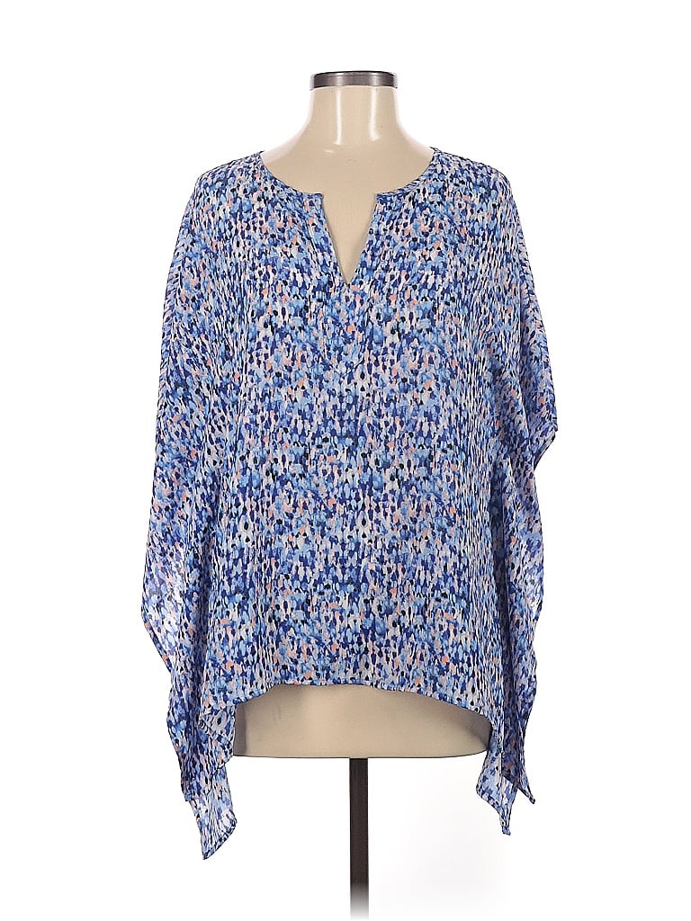 Dana Buchman 100 Polyester Floral Blue Short Sleeve Blouse Size M 81 Off Thredup 6457