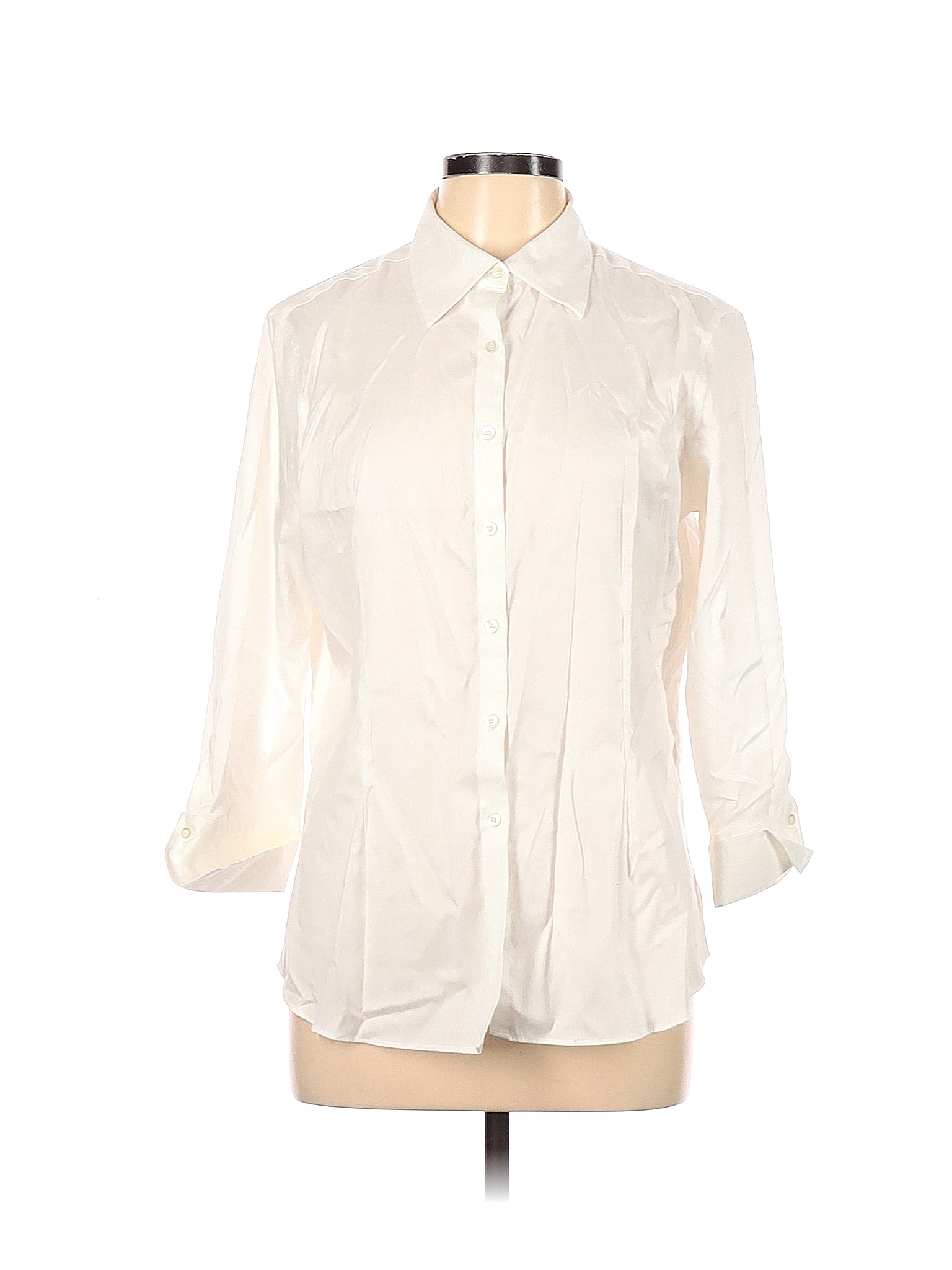 KIRKLAND Signature Solid Ivory White Long Sleeve Button-Down Shirt Size ...