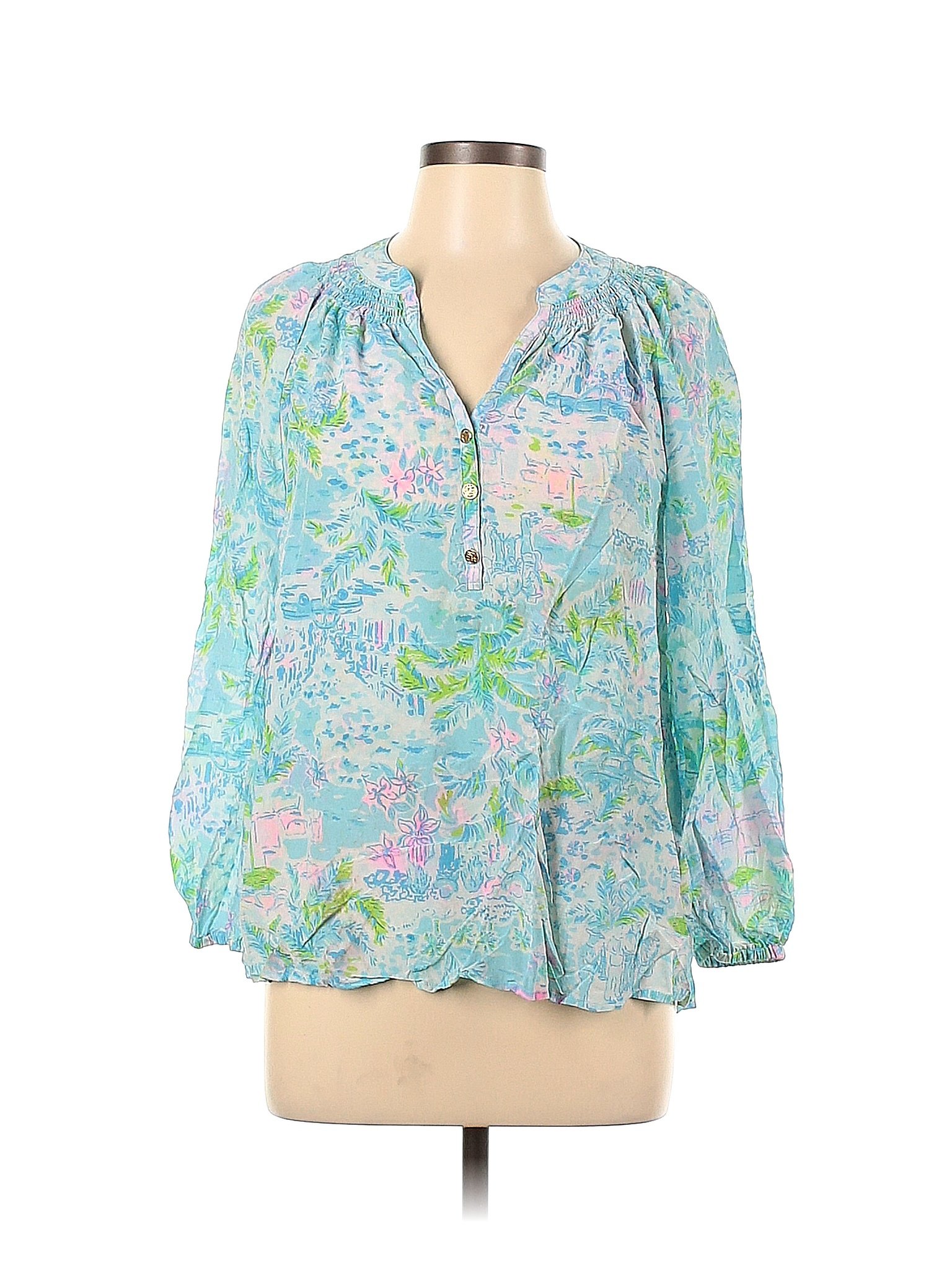 Lilly Pulitzer 100% Silk Blue Long Sleeve Silk Top Size L - 66% off ...