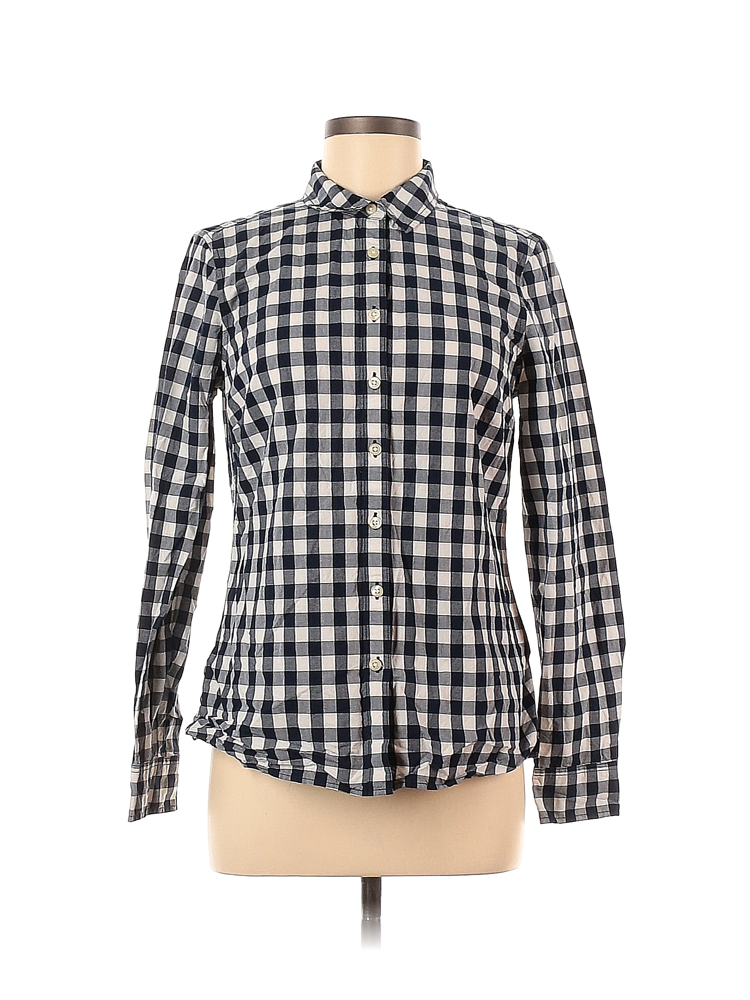 G.H. Bass & Co. 100% Cotton Checkered-gingham White Long Sleeve Button ...