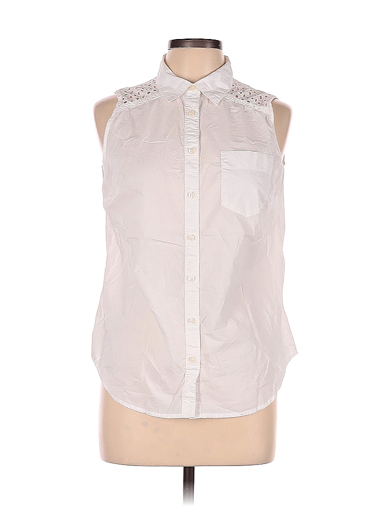 St. John's Bay 100% Cotton Solid White Short Sleeve Button-Down Shirt