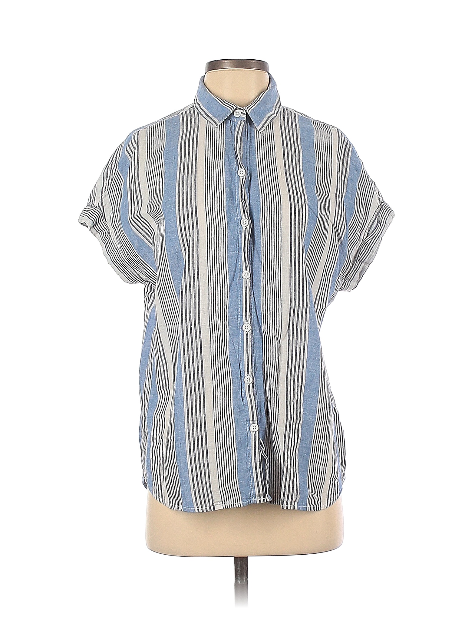 Beachlunchlounge Stripes Blue Short Sleeve Button Down Shirt Size S