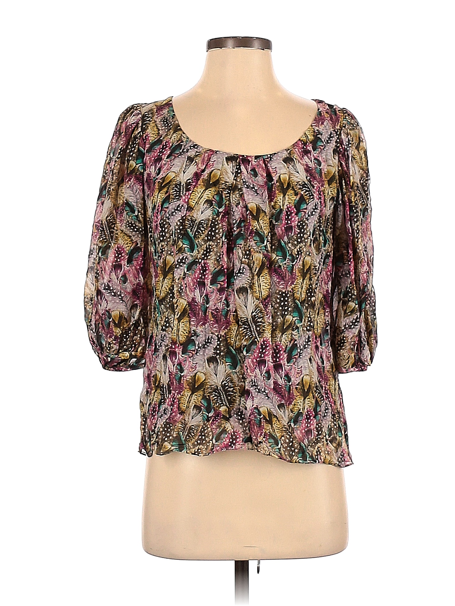 Leifsdottir 100 Polyester Tropical Multi Color Black 34 Sleeve Blouse 
