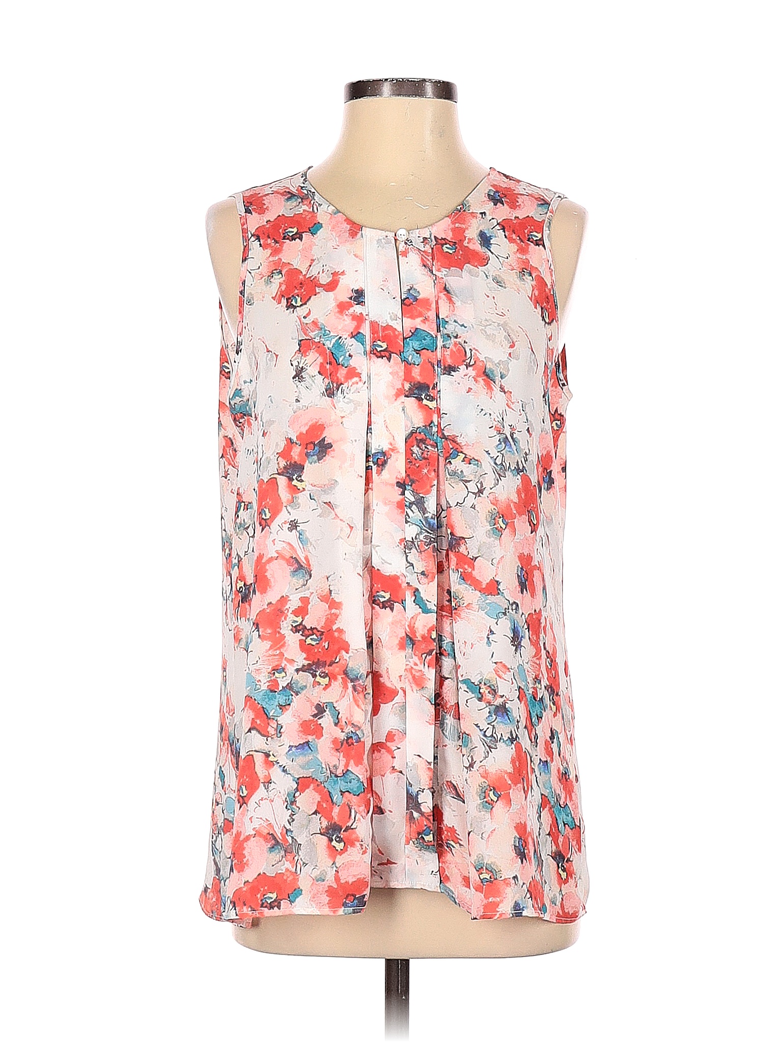 Rose + Olive 100% Polyester Floral Red Sleeveless Blouse Size S - 59% ...