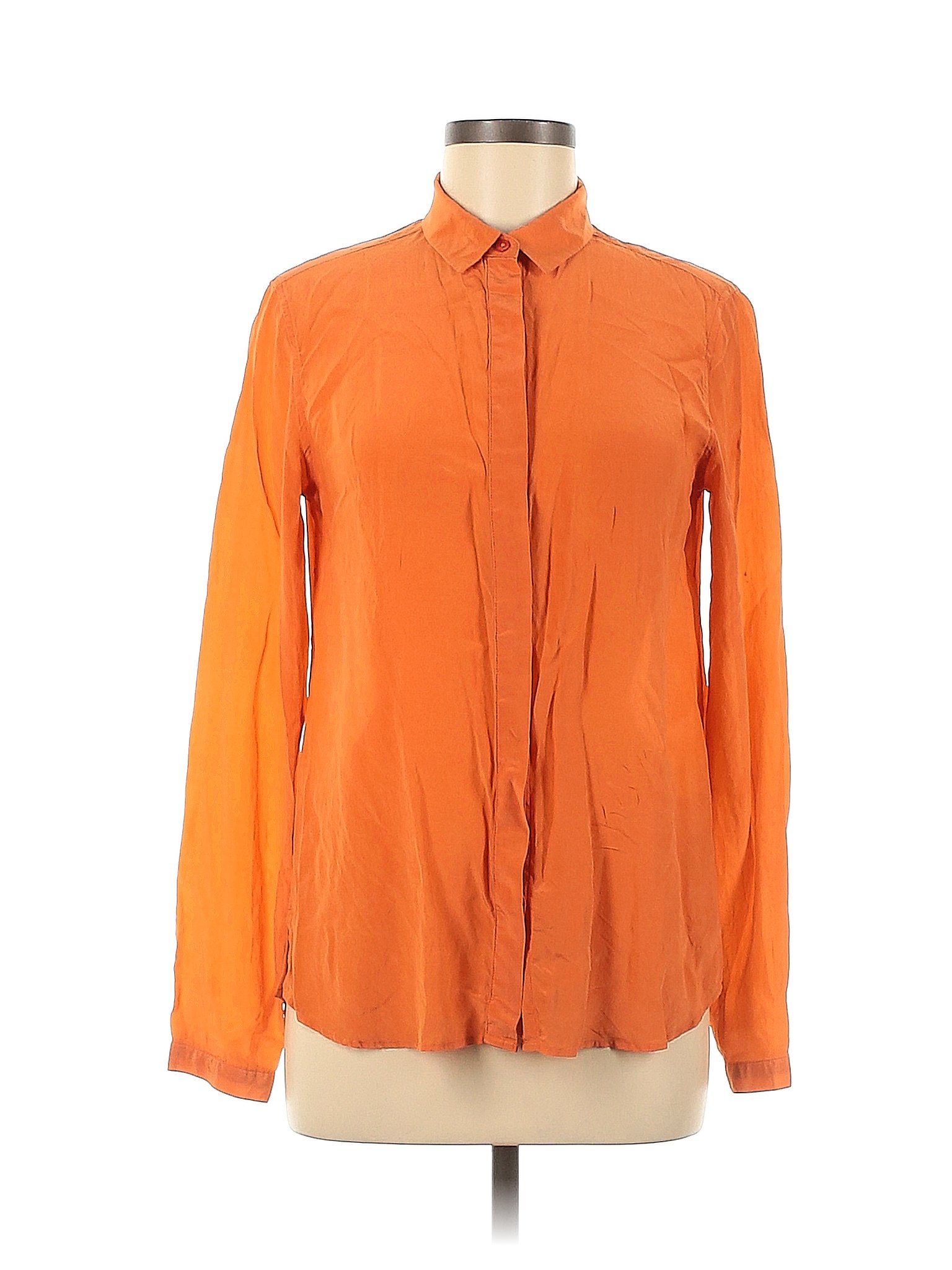 Uniqlo 100 Silk Solid Orange Long Sleeve Silk Top Size M 78 Off