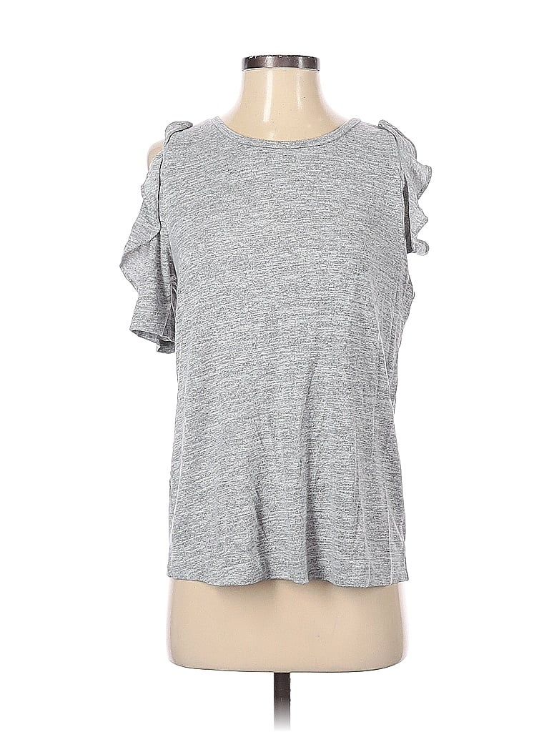 Click to view more detailed imagery on our partner's website Pre-owned Ann Taylor Loft Short Sleeve Top Gray Cold Shoulder Neckline Tops