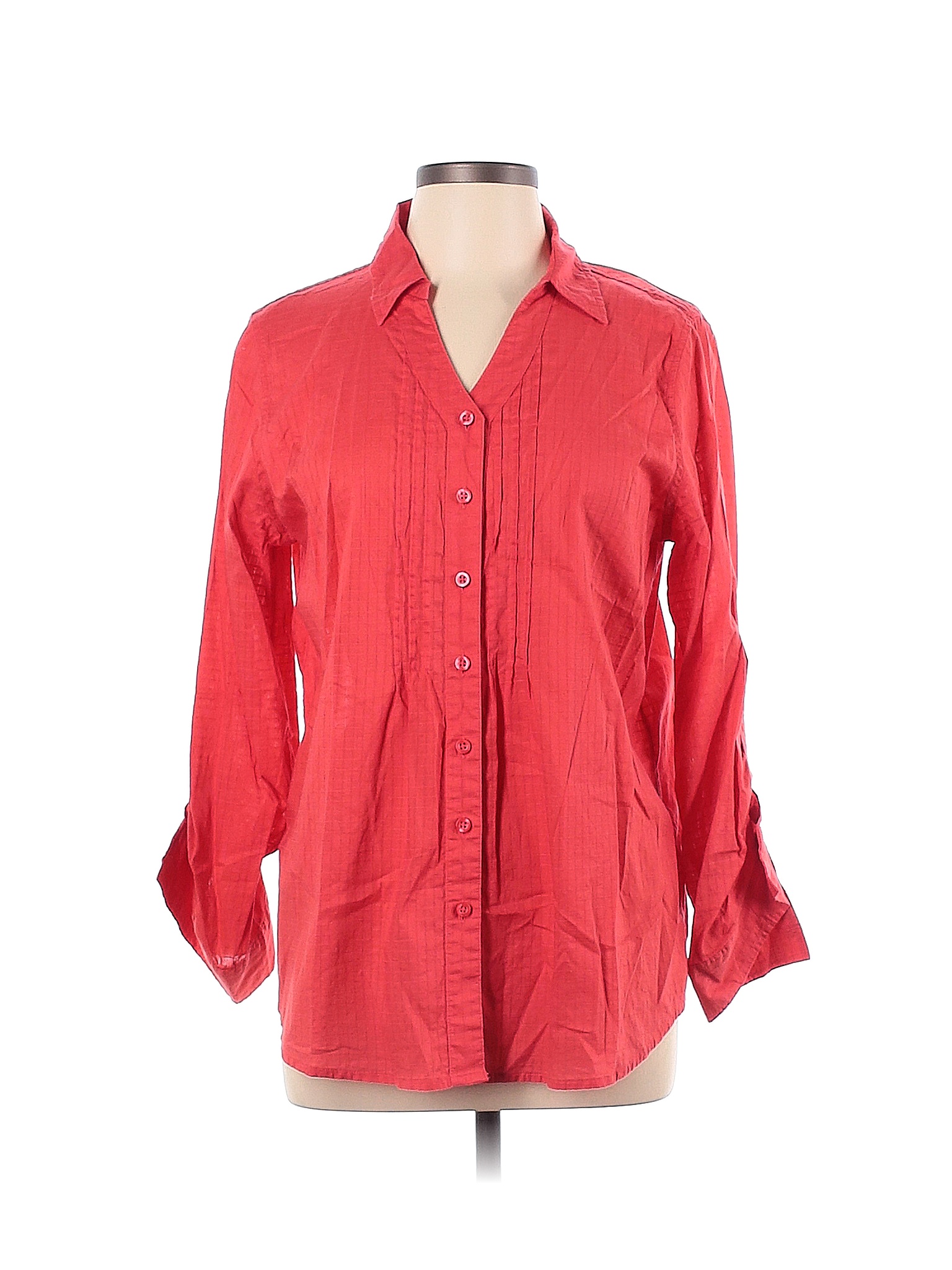 White Stag 100 Cotton Solid Colored Red Long Sleeve Button Down Shirt