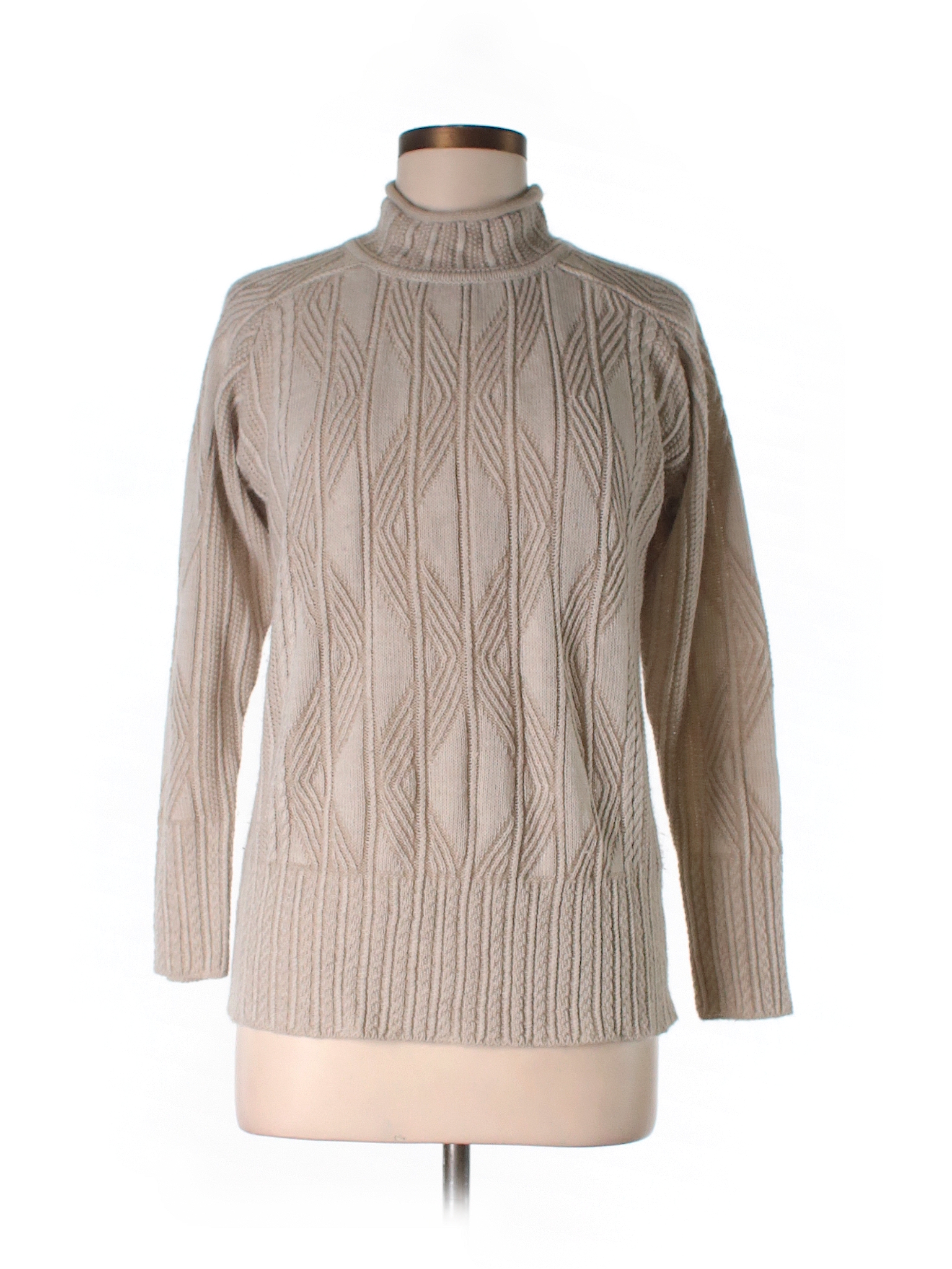 Hasting & Smith 100% Acrylic Print Beige Turtleneck Sweater Size S ...