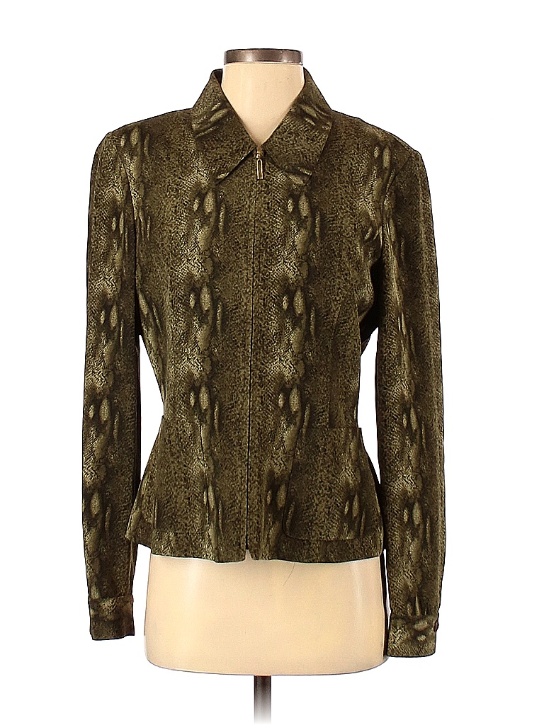 Dana Buchman 100% Silk Animal Print Green Silk Cardigan Size 6 - 72% ...