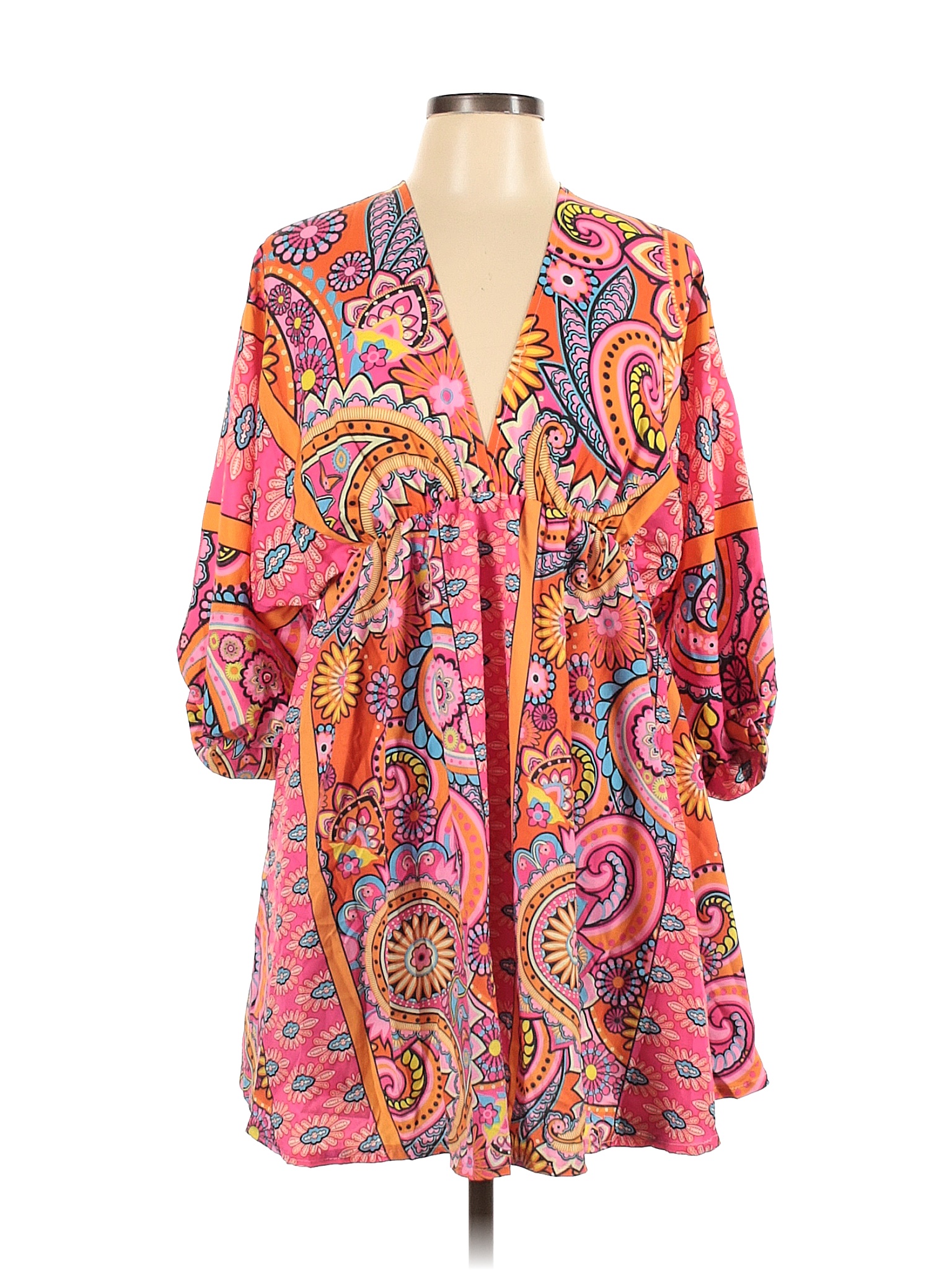 Unbranded Paisley Multi Color Orange Casual Dress Size L 51 off