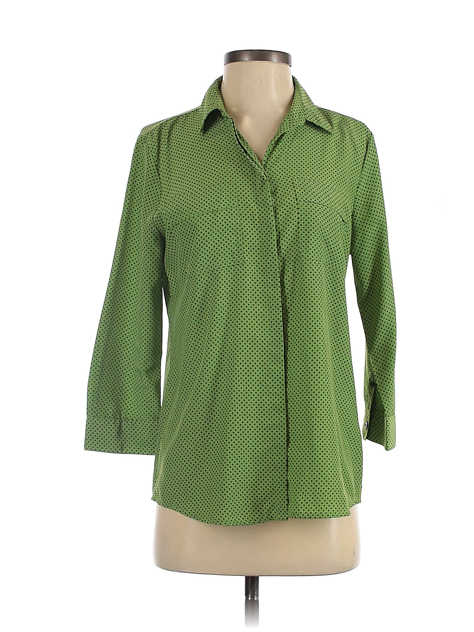 Liz Claiborne 100 Polyester Green Long Sleeve Blouse Size S 64 Off