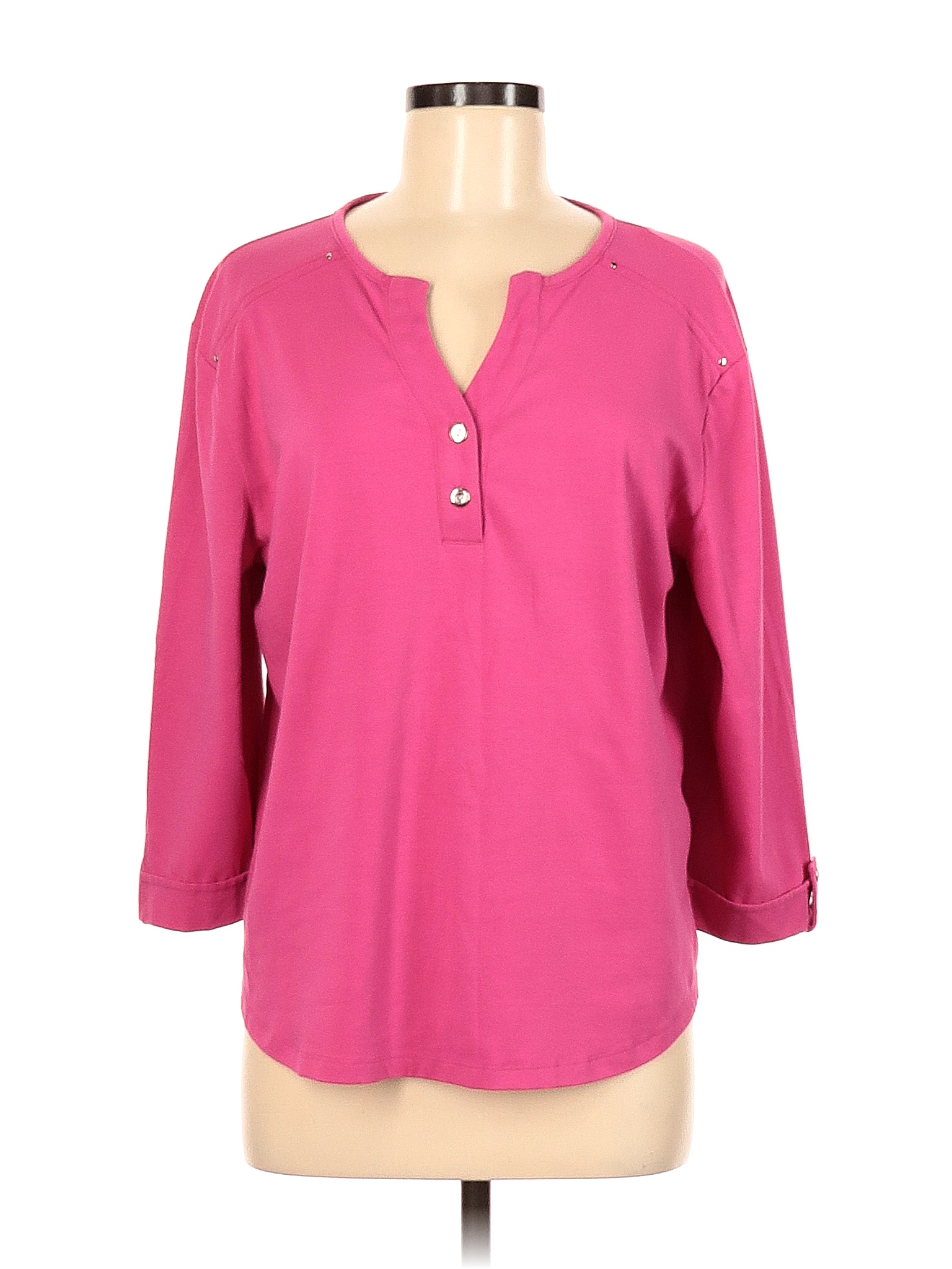 Southern Lady 100 Cotton Solid Pink 3 4 Sleeve Henley Size M 58 Off