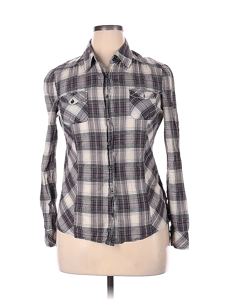 Mudd 100% Cotton Plaid Gray Long Sleeve Button-Down Shirt Size XL - 77% ...