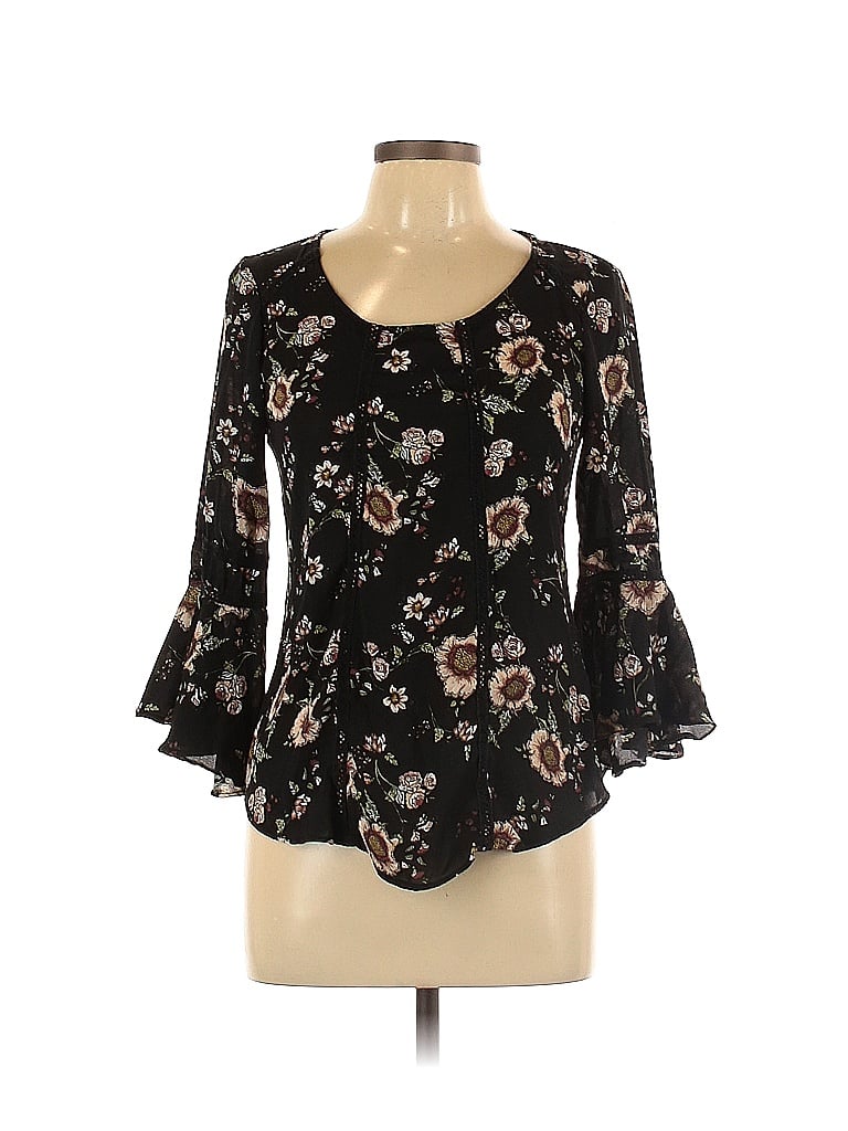 Nine Britton 100% Polyester Floral Black 3/4 Sleeve Blouse Size S - 80% ...