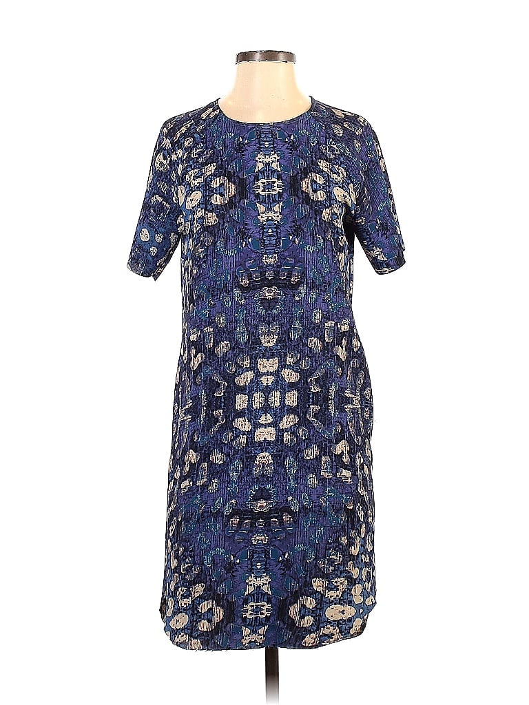 Joe Fresh 100% Polyester Jacquard Floral Motif Damask Paisley Baroque Print Batik Brocade Blue Casual Dress Size 2 - photo 1