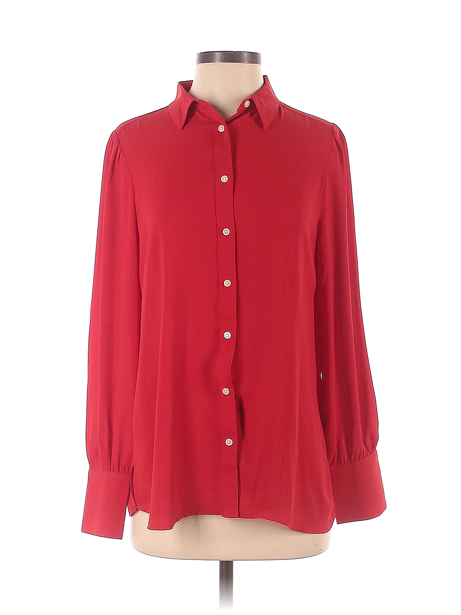 Ann Taylor LOFT 100% Polyester Solid Red Long Sleeve Blouse Size S - 76 ...