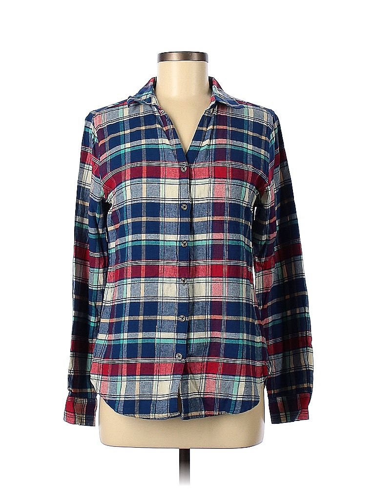 Falls Creek Plaid Colored Blue Long Sleeve Button-Down Shirt Size M ...