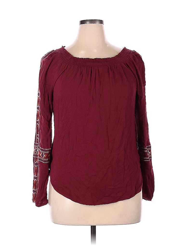 Knox Rose 100 Rayon Solid Maroon Red Long Sleeve Blouse Size Xl 50