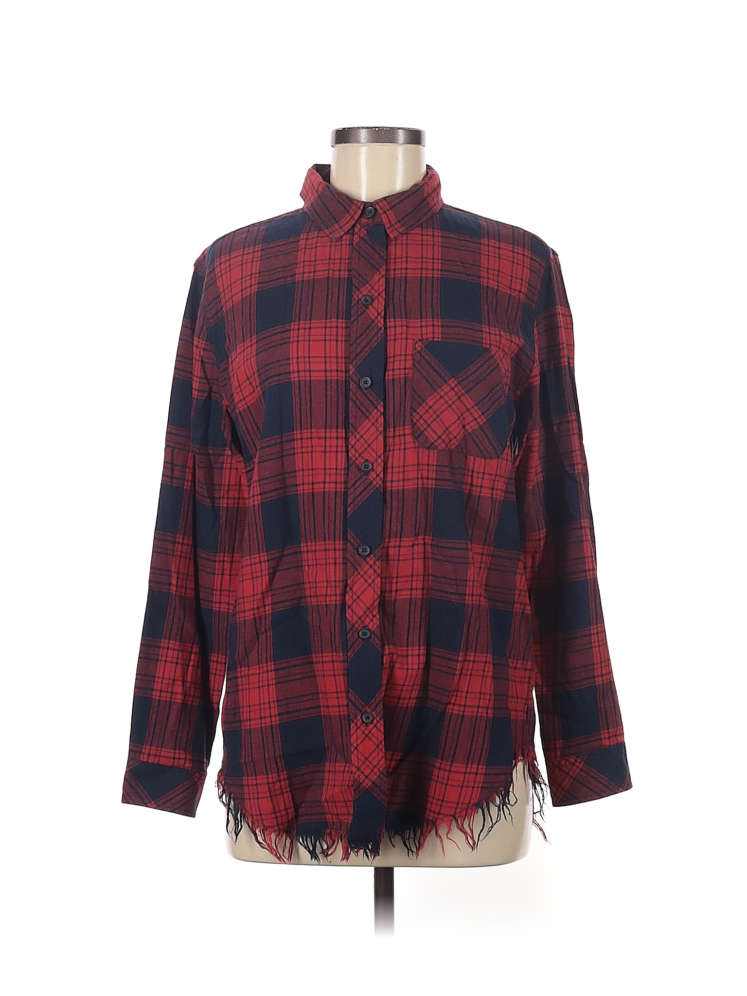 BeachLunchLounge Plaid Red Long Sleeve Button-Down Shirt Size M - 71% ...