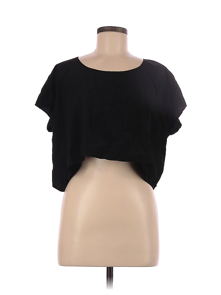 American Apparel 100% Polyester Black Short Sleeve Blouse One Size - 63% off