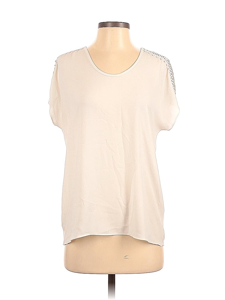Pre-owned Ann Taylor Loft Short Sleeve Top Ivory Scoop Neck Tops In White