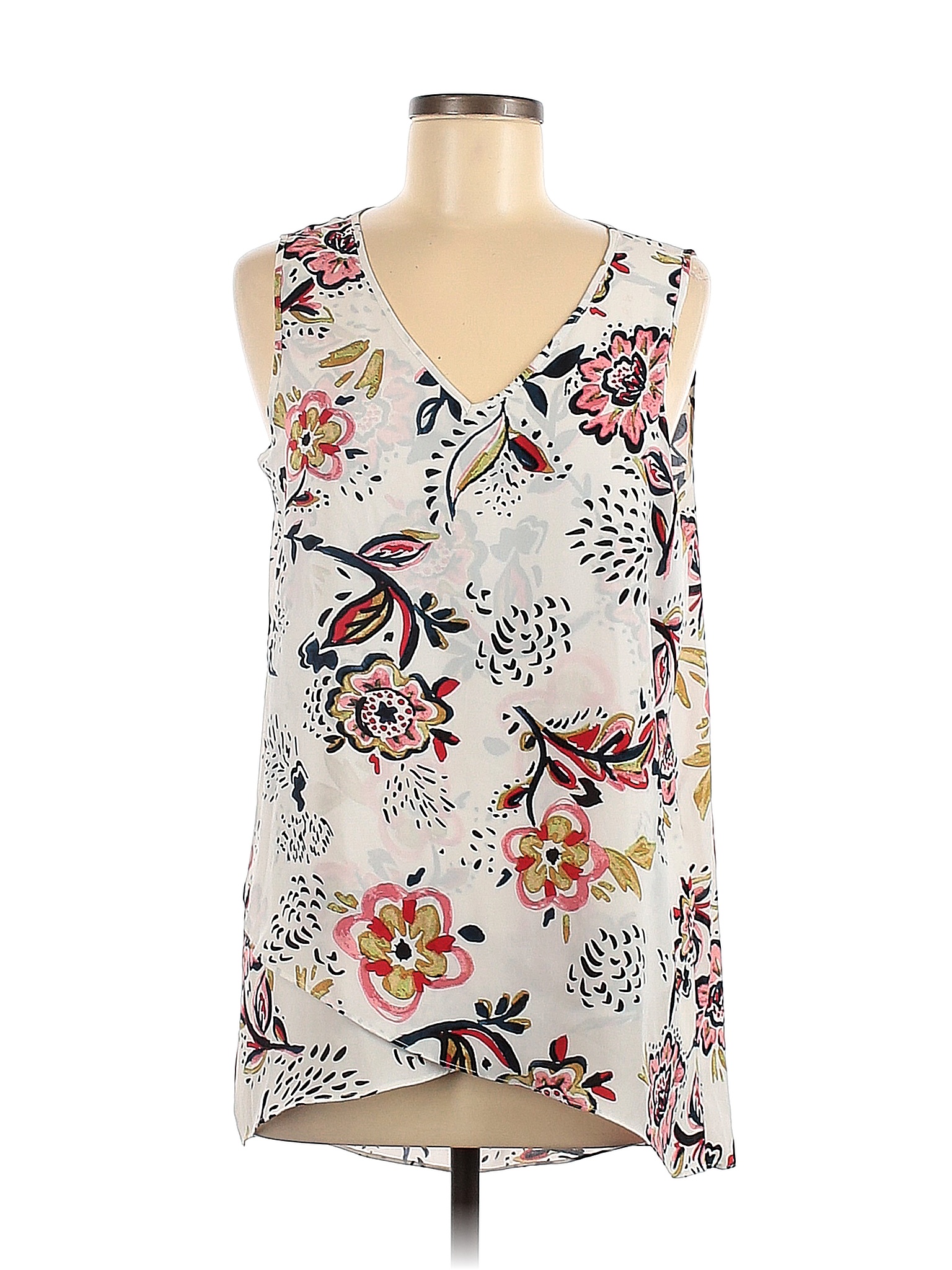 Chelsea & Theodore 100% Polyester Floral White Sleeveless Blouse Size M ...