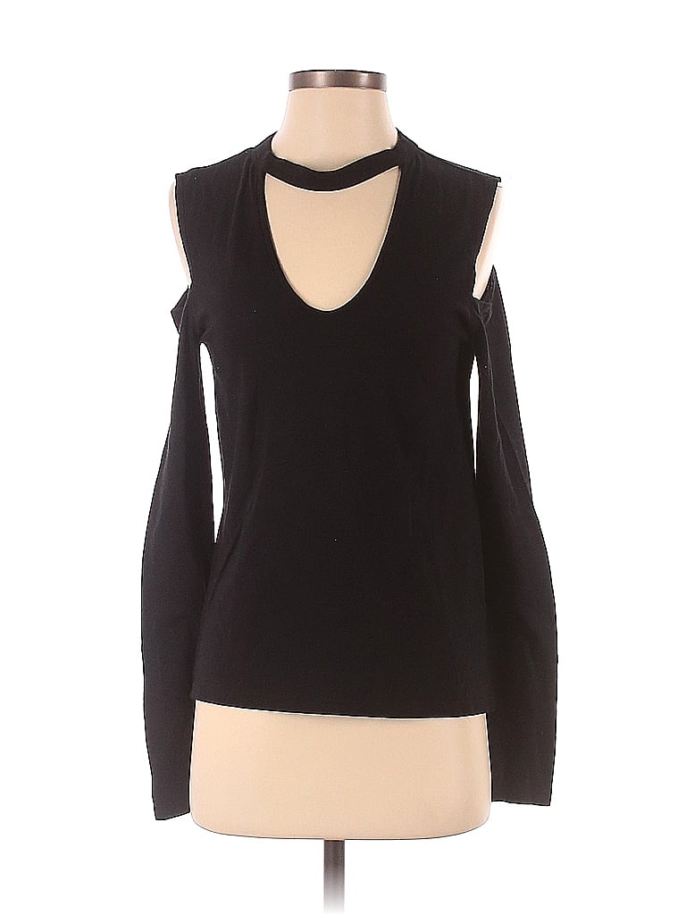 Pre-owned Pam & Gela Long Sleeve Top Black Cold Shoulder Neckline Tops