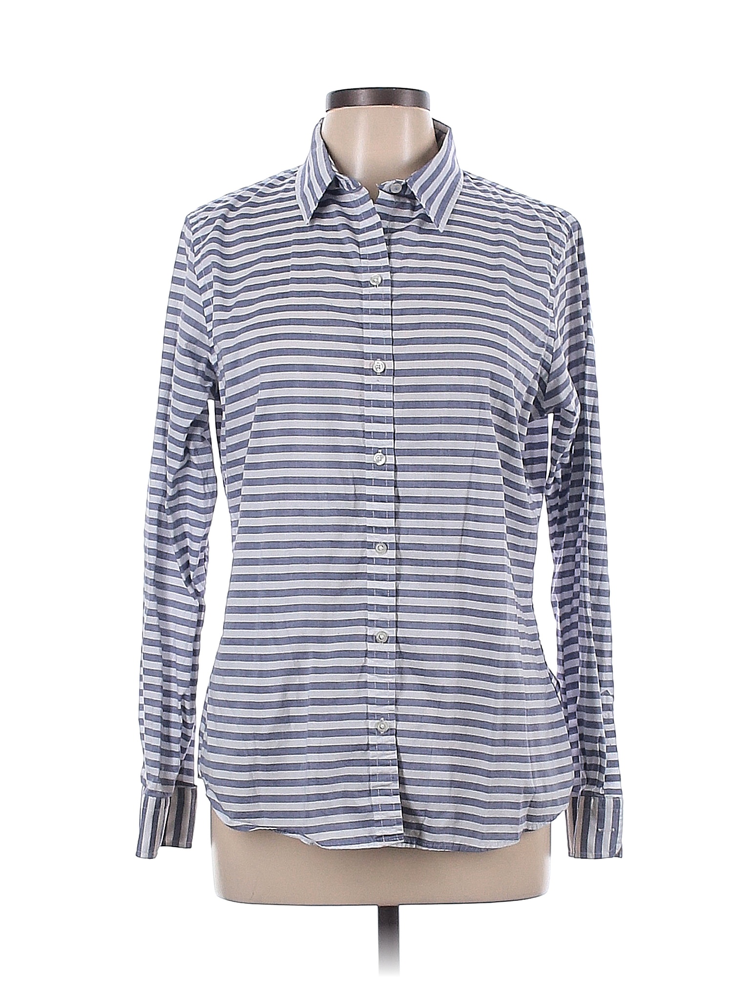 Banana Republic 100% Cotton Stripes Blue Long Sleeve Button-Down Shirt ...