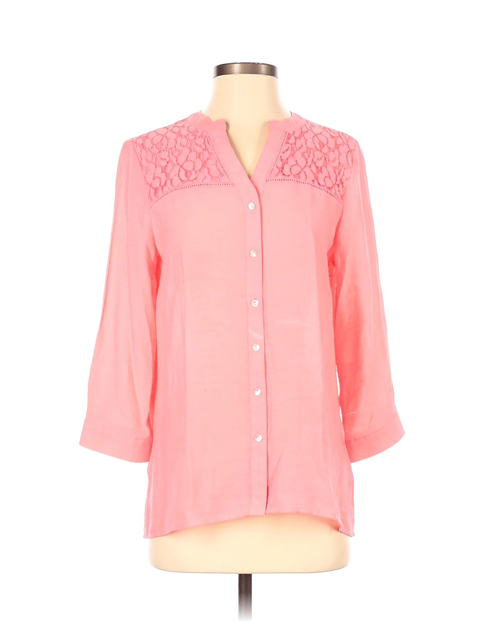 Kim Rogers Solid Pink Long Sleeve Button Down Shirt Size S 44 Off