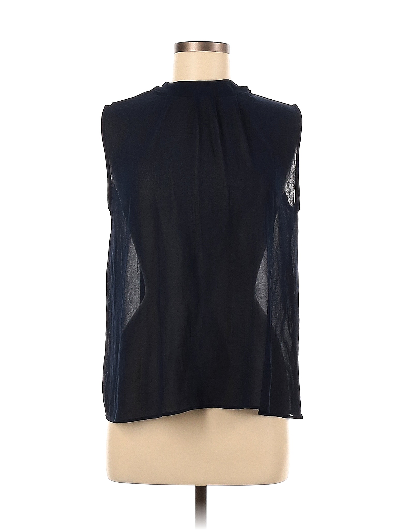 Van Heusen 100% Polyester Solid Black Blue Sleeveless Blouse Size M ...