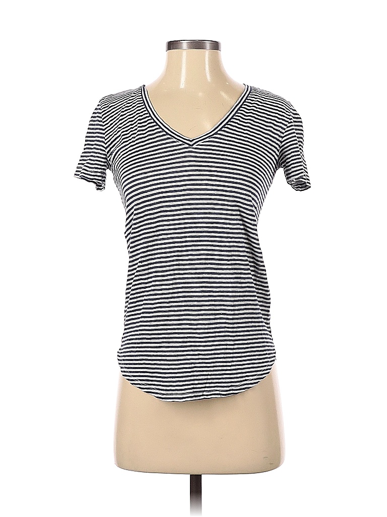 Lou & Grey 100% Cotton Stripes Gray Short Sleeve T-Shirt Size XS - photo 1