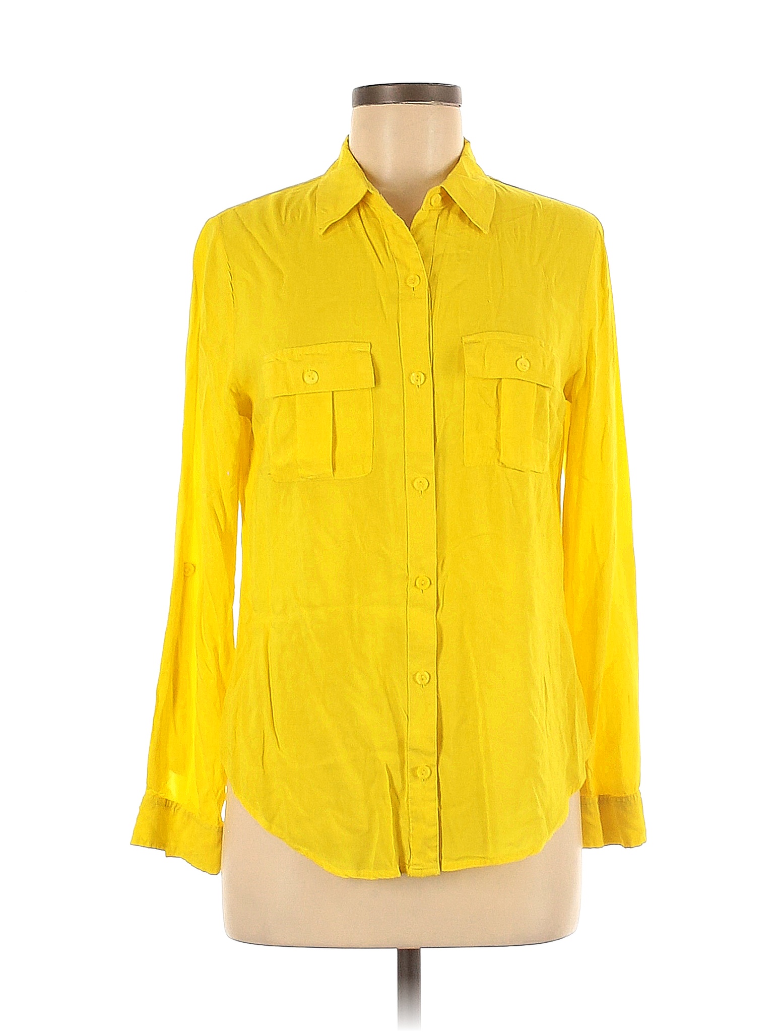 A N A A New Approach 100 Rayon Colored Yellow Long Sleeve Blouse Size