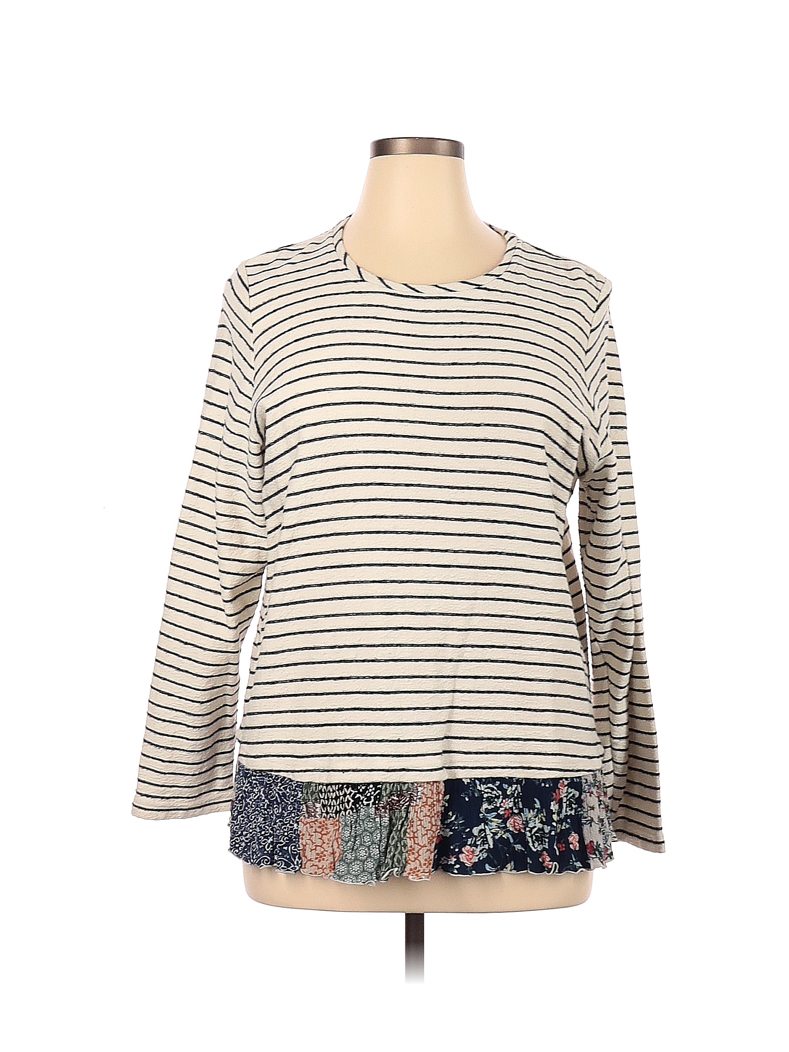 Coldwater Creek 100% Cotton Stripes Ivory Long Sleeve Top Size 1X (Plus ...