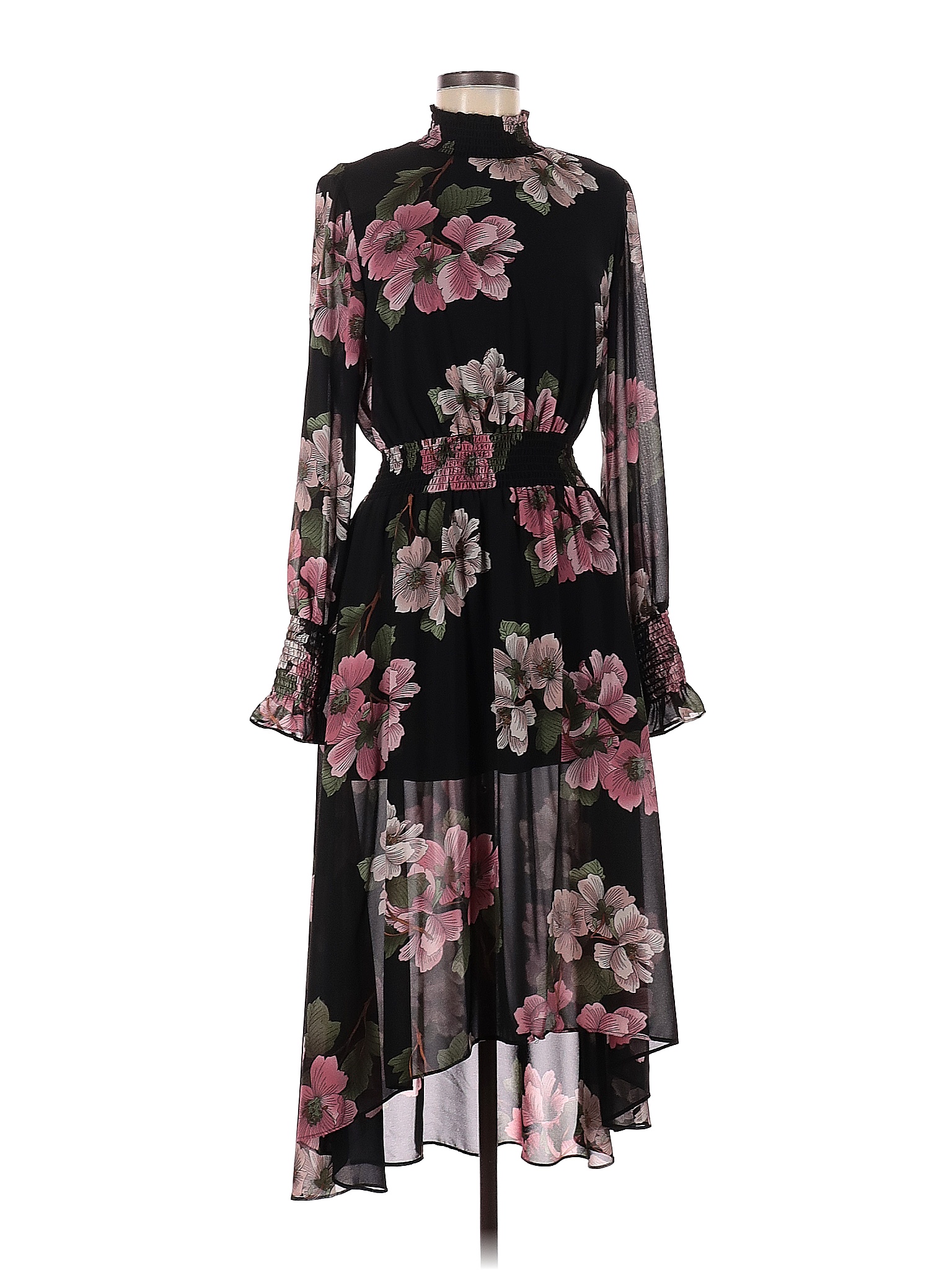 NANETTE Nanette Lepore 100% Polyester Floral Black Casual Dress Size 8 ...