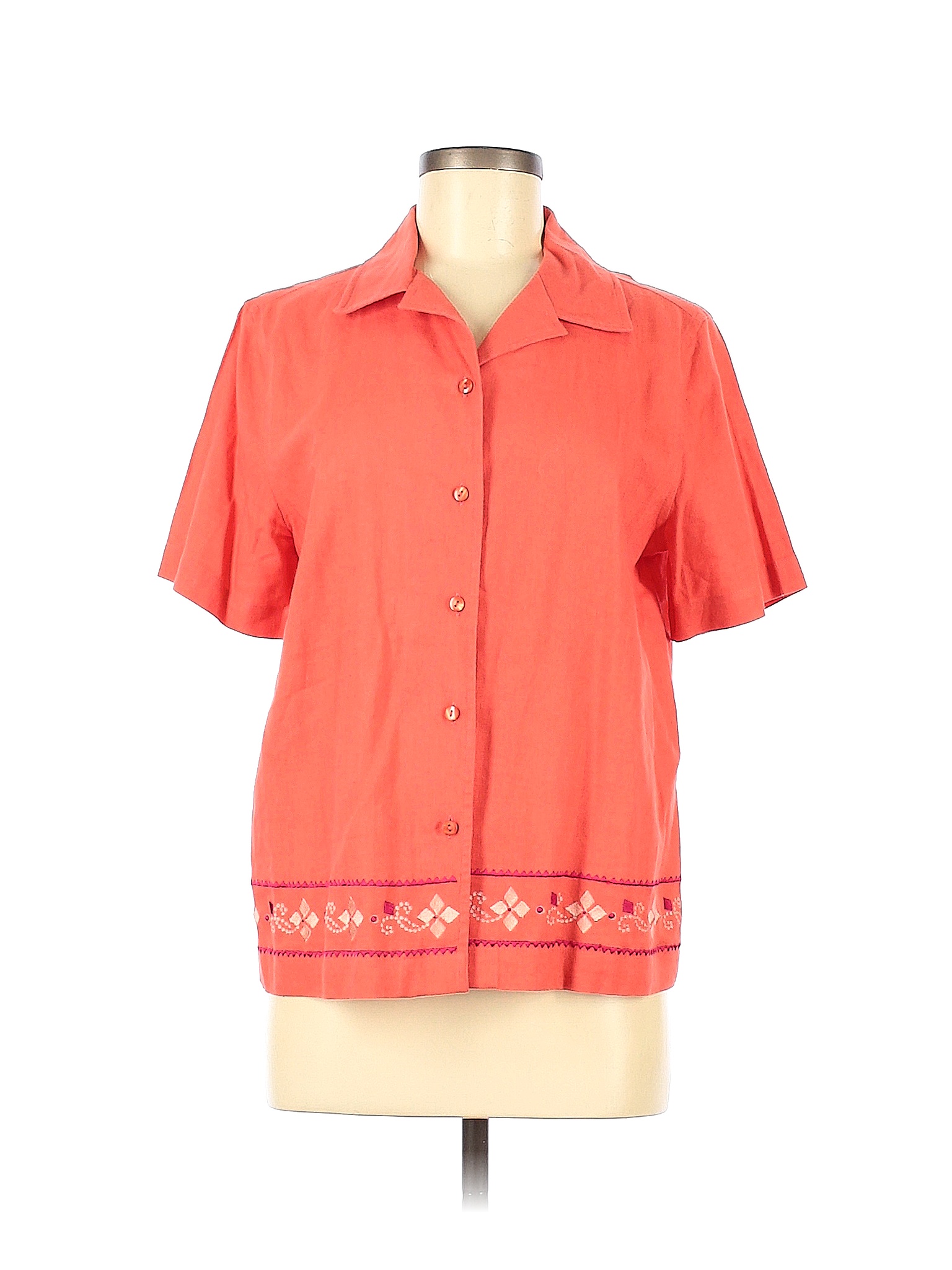 Kim Rogers Solid Pink Red Short Sleeve ButtonDown Shirt Size 8 61