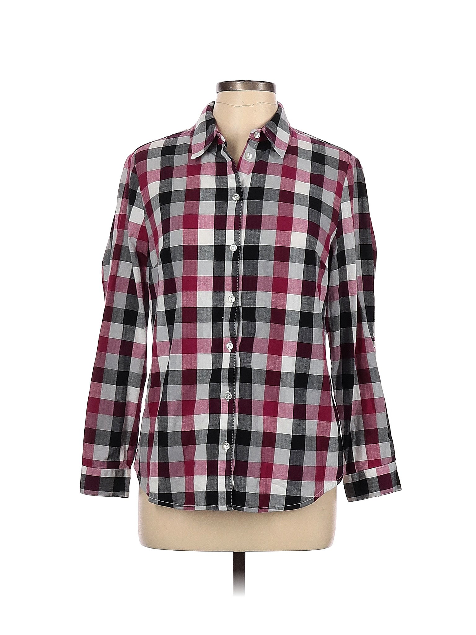 Allison Daley Checkered-gingham Purple Long Sleeve Button-Down Shirt ...
