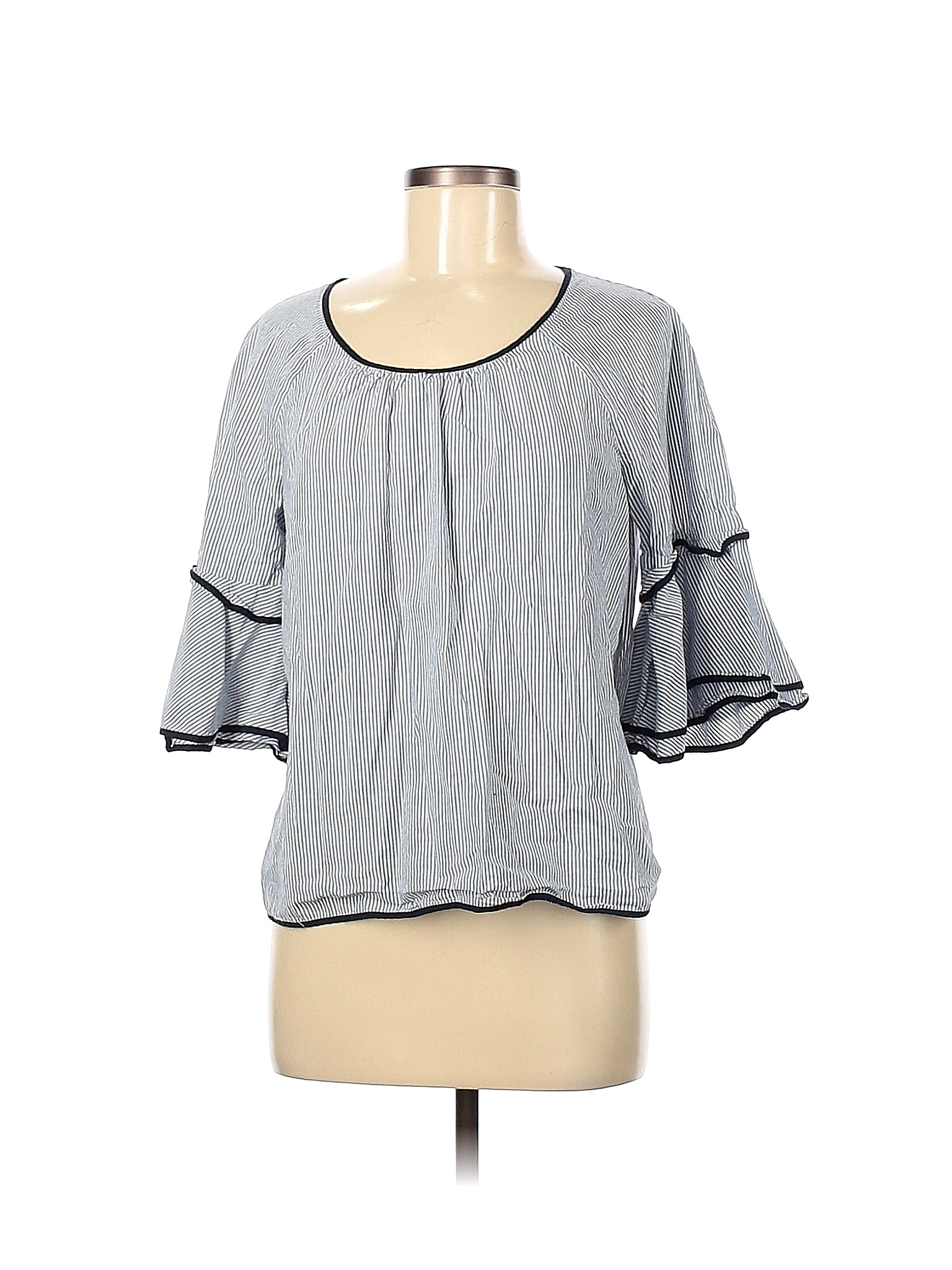 Jane and Delancey 100% Cotton Solid Gray Black 3/4 Sleeve Blouse Size M ...