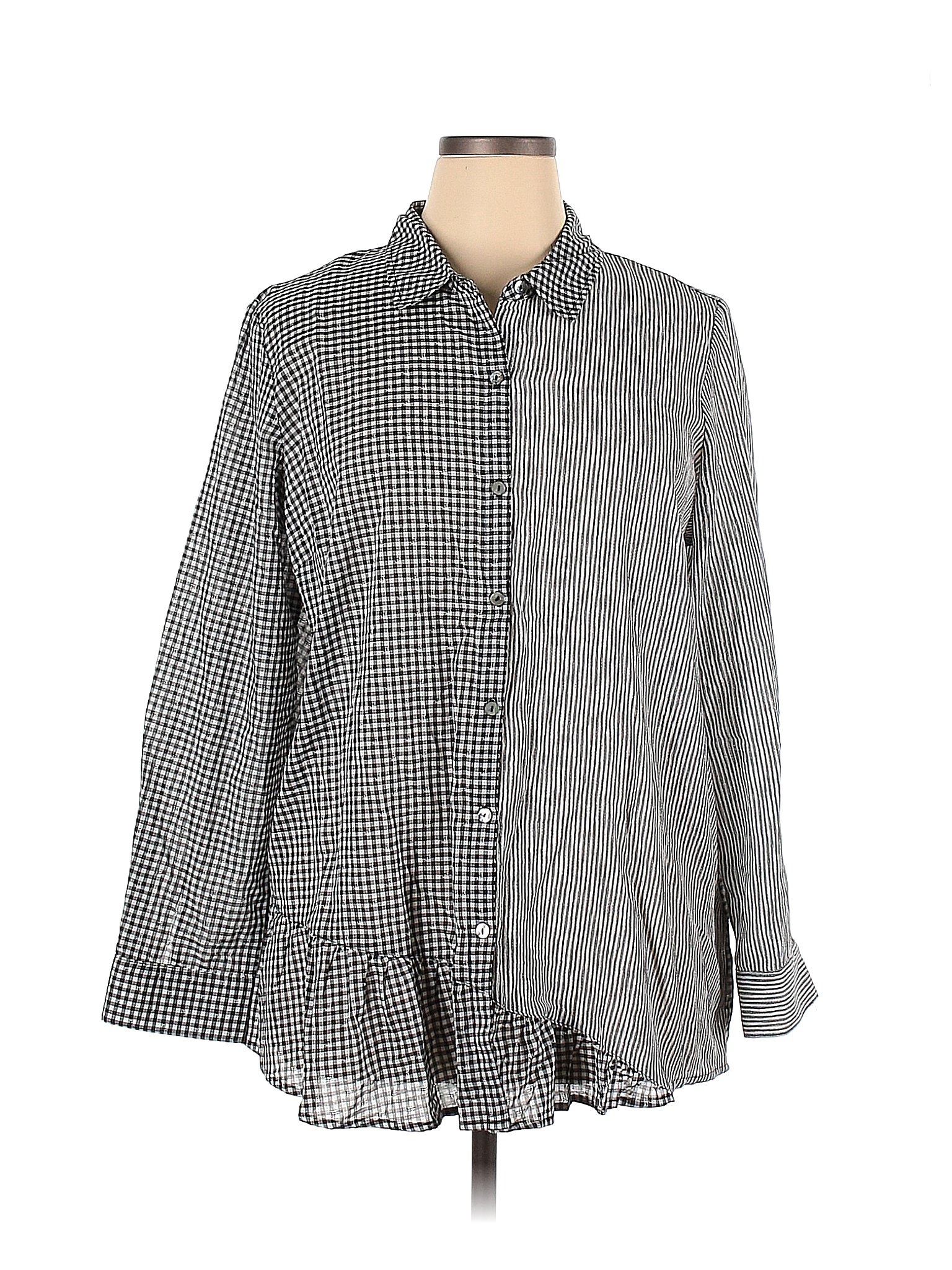 LOGO by Lori Goldstein Gray Long Sleeve Button-Down Shirt Size XL - 74% ...