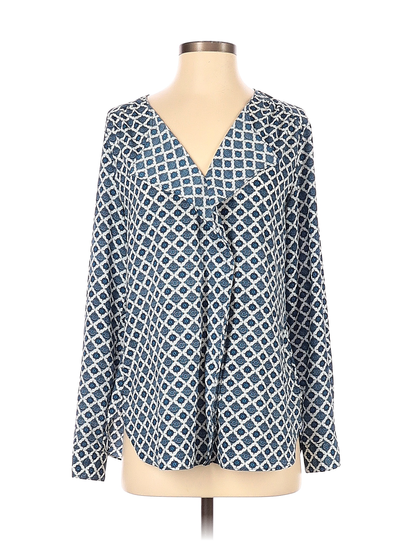 Ann Taylor 100% Polyester Polka Dots Blue Long Sleeve Blouse Size XS ...