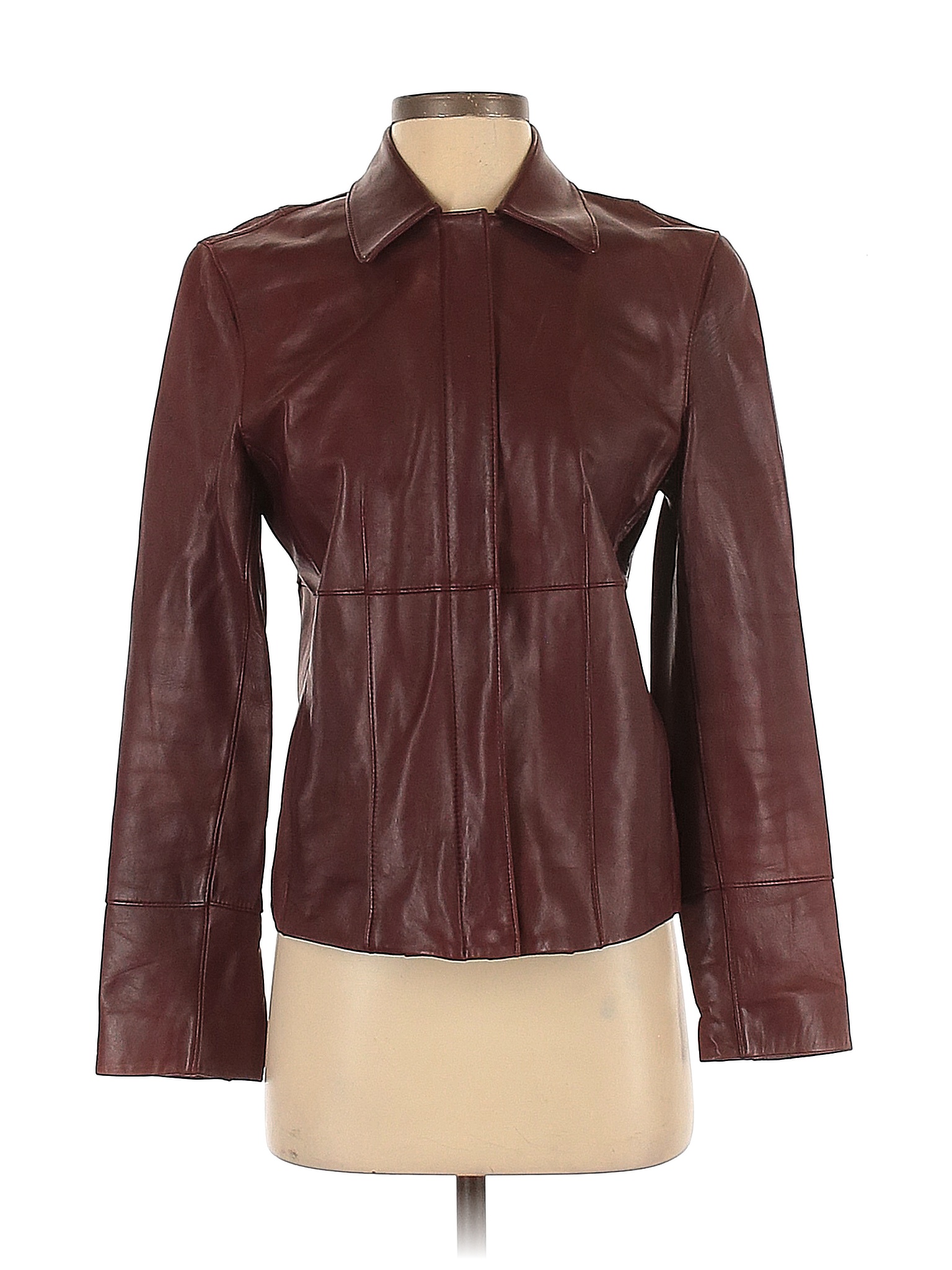 Ann Taylor 100% Leather Solid Maroon Burgundy Leather Jacket Size S ...