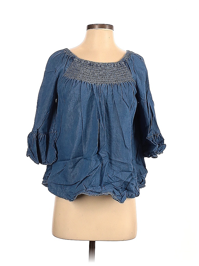 BeachLunchLounge 100% Lyocell Blue Long Sleeve Blouse Size S - 88% off ...