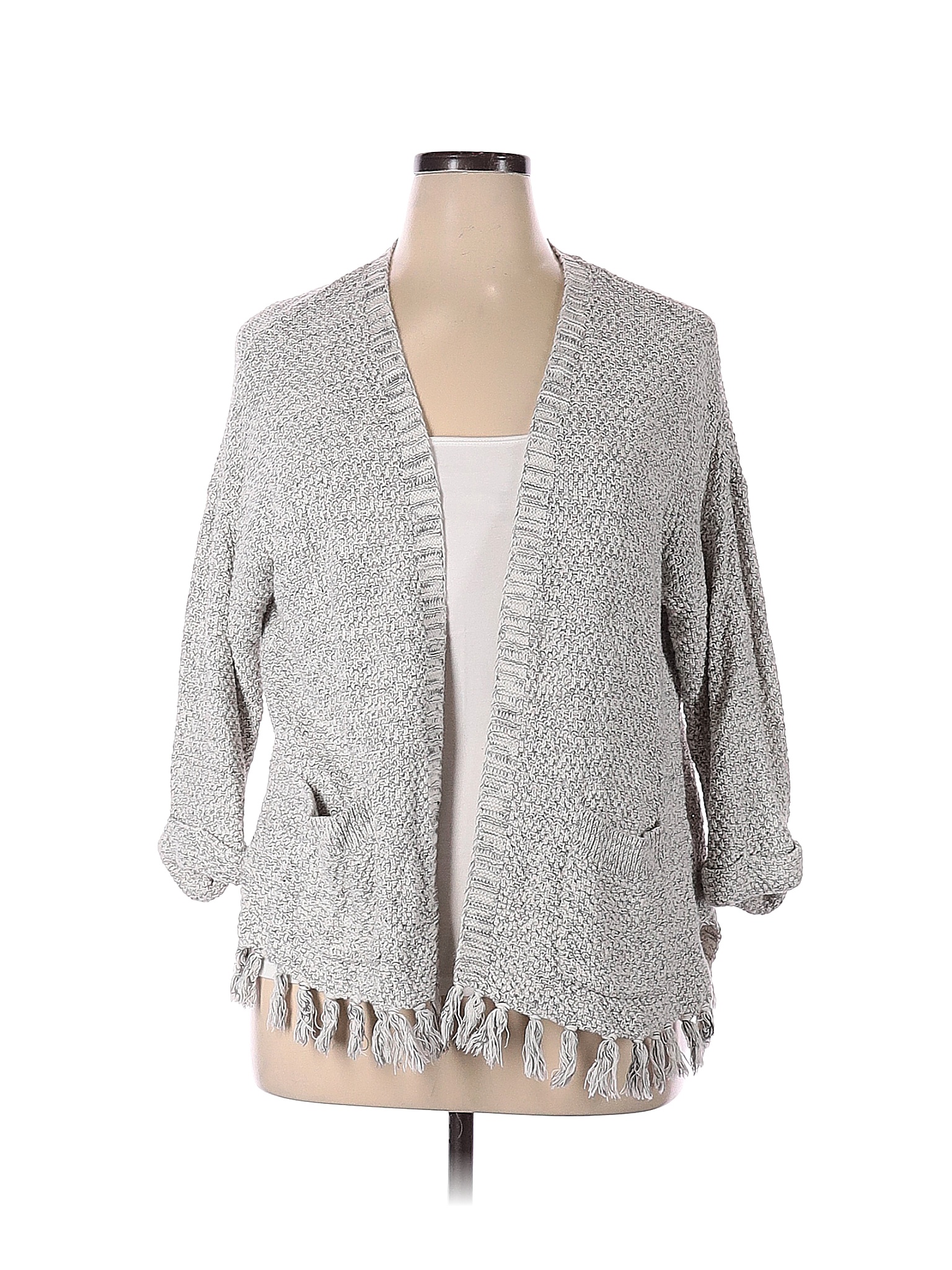 Sonoma Goods for Life 100% Cotton Solid Gray White Cardigan Size XL ...