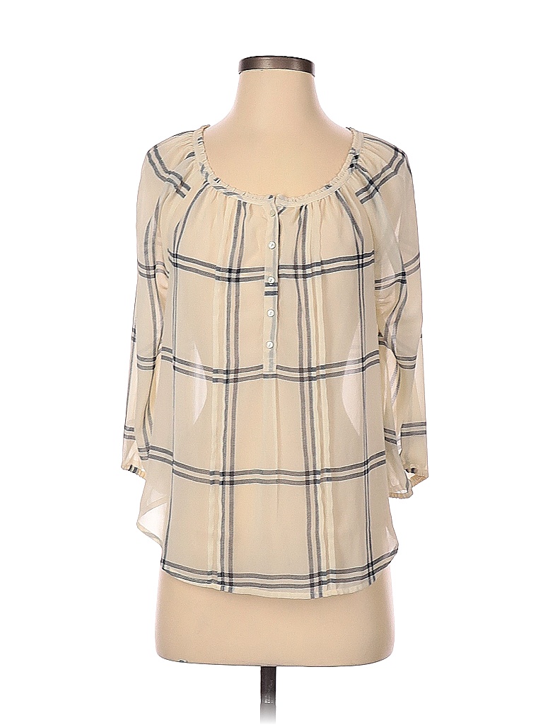 Abercrombie & Fitch 100% Polyester Plaid Ivory Long Sleeve Blouse Size ...