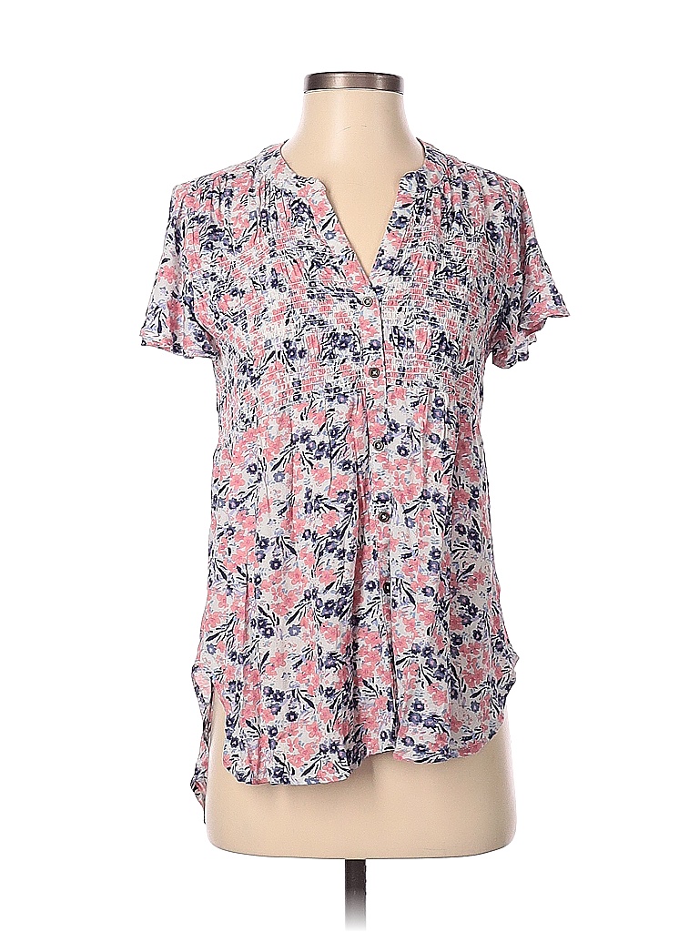 Knox Rose 100 Rayon Floral Pink Short Sleeve Blouse Size Xs 44 Off