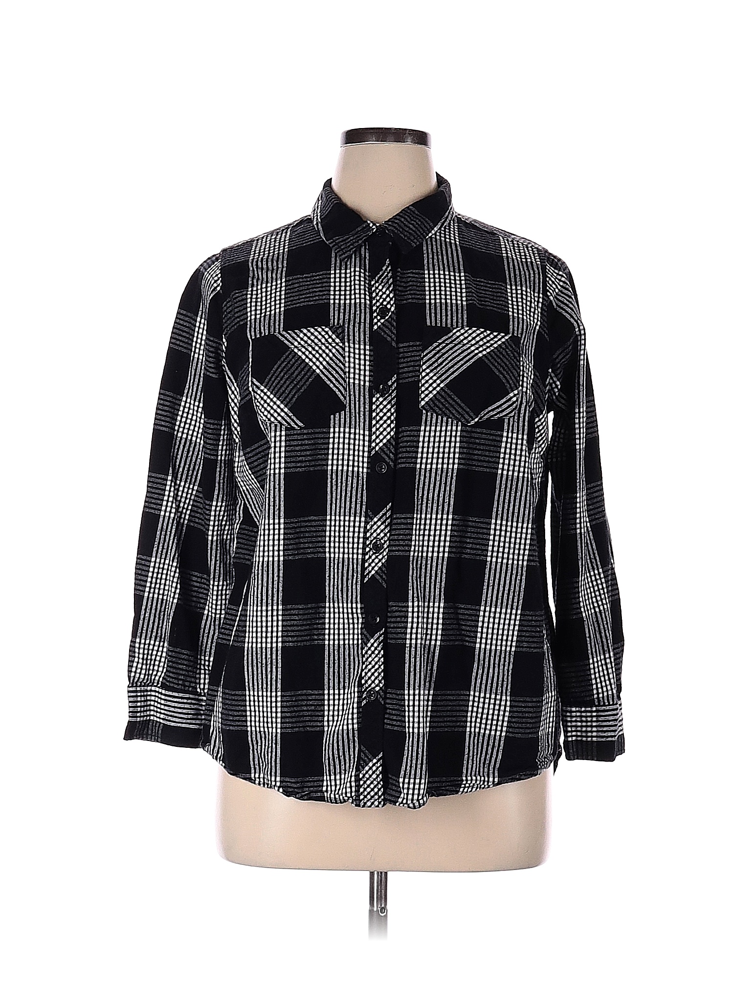 Terra & Sky 100% Cotton Black Long Sleeve Button-Down Shirt Size 0X ...