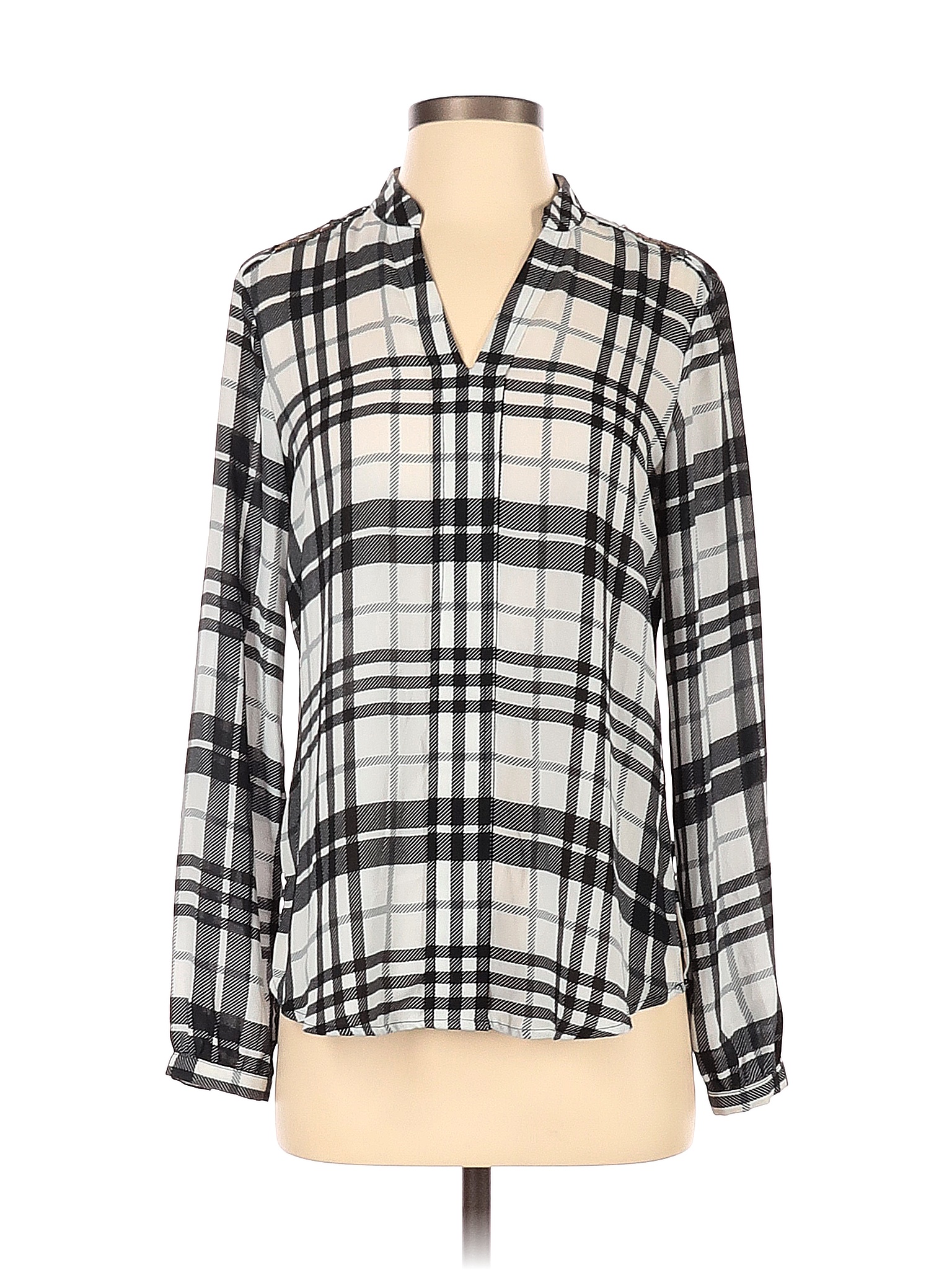 Zac & Rachel 100% Polyester Plaid White Long Sleeve Blouse Size S - 58% ...