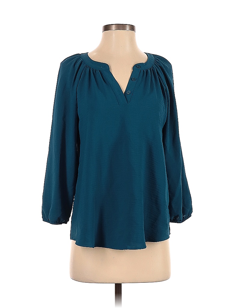 Fortune + Ivy 100% Polyester Solid Teal Blue Long Sleeve Blouse Size XS ...