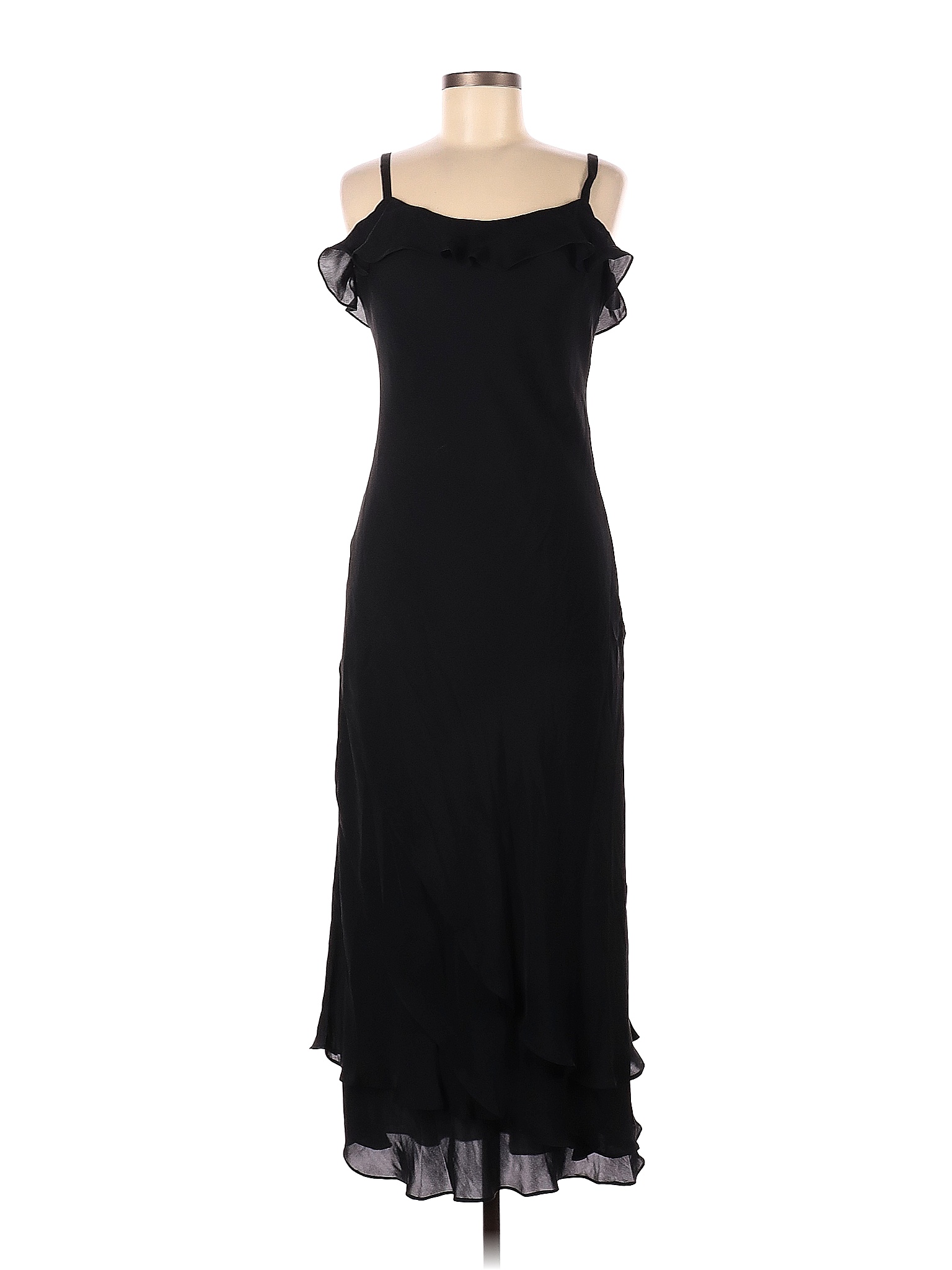 Lauren By Ralph Lauren 100% Silk Solid Black Casual Dress Size M - 69% 