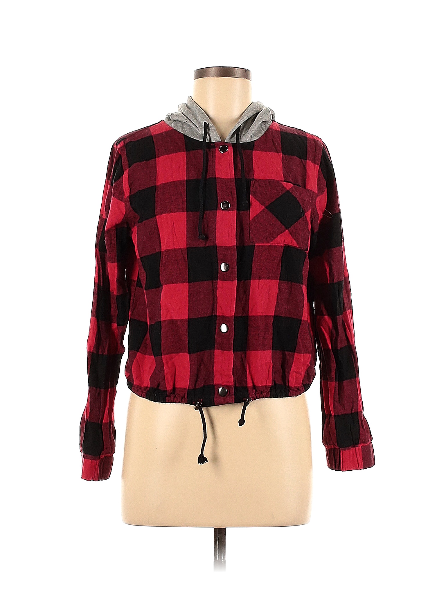 No Boundaries 100 Cotton Checkered Gingham Red Jacket Size M 73 Off